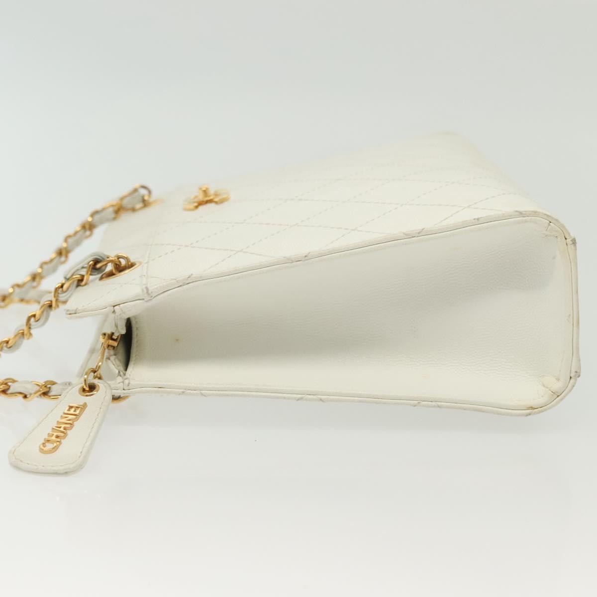 Chanel Cc Shoulder Bag Quilted Caviar White Leather Bag (Pre-Loved)