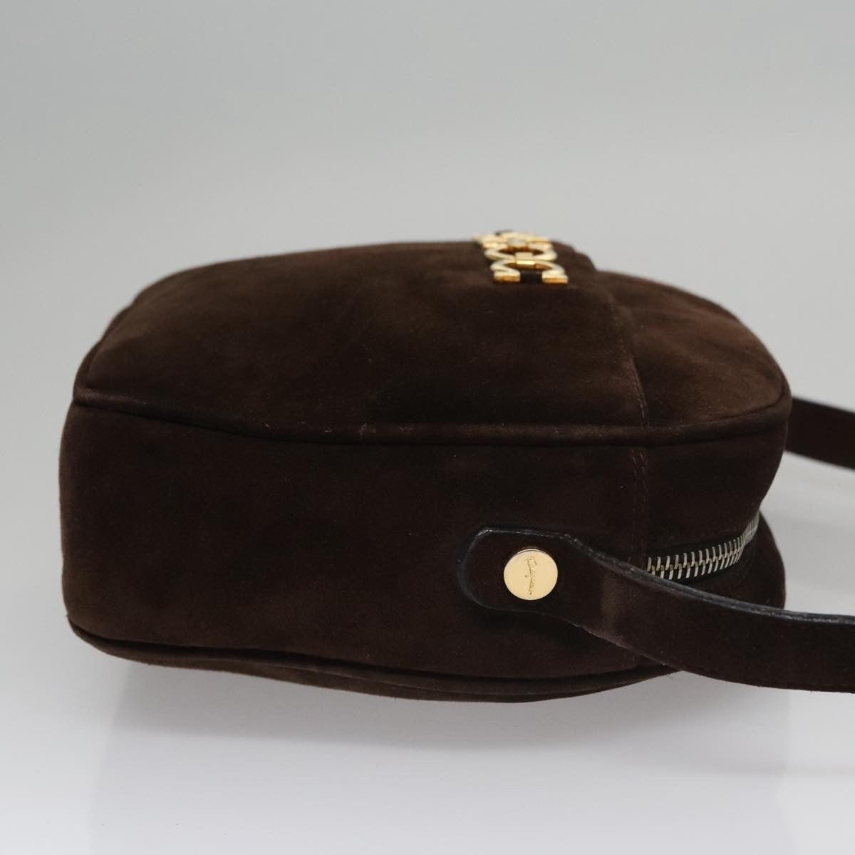 Salvatore Ferragamo Gancini Shoulder Bag Suede Brown Suede Shoulder Bag Bag (Pre-Loved)