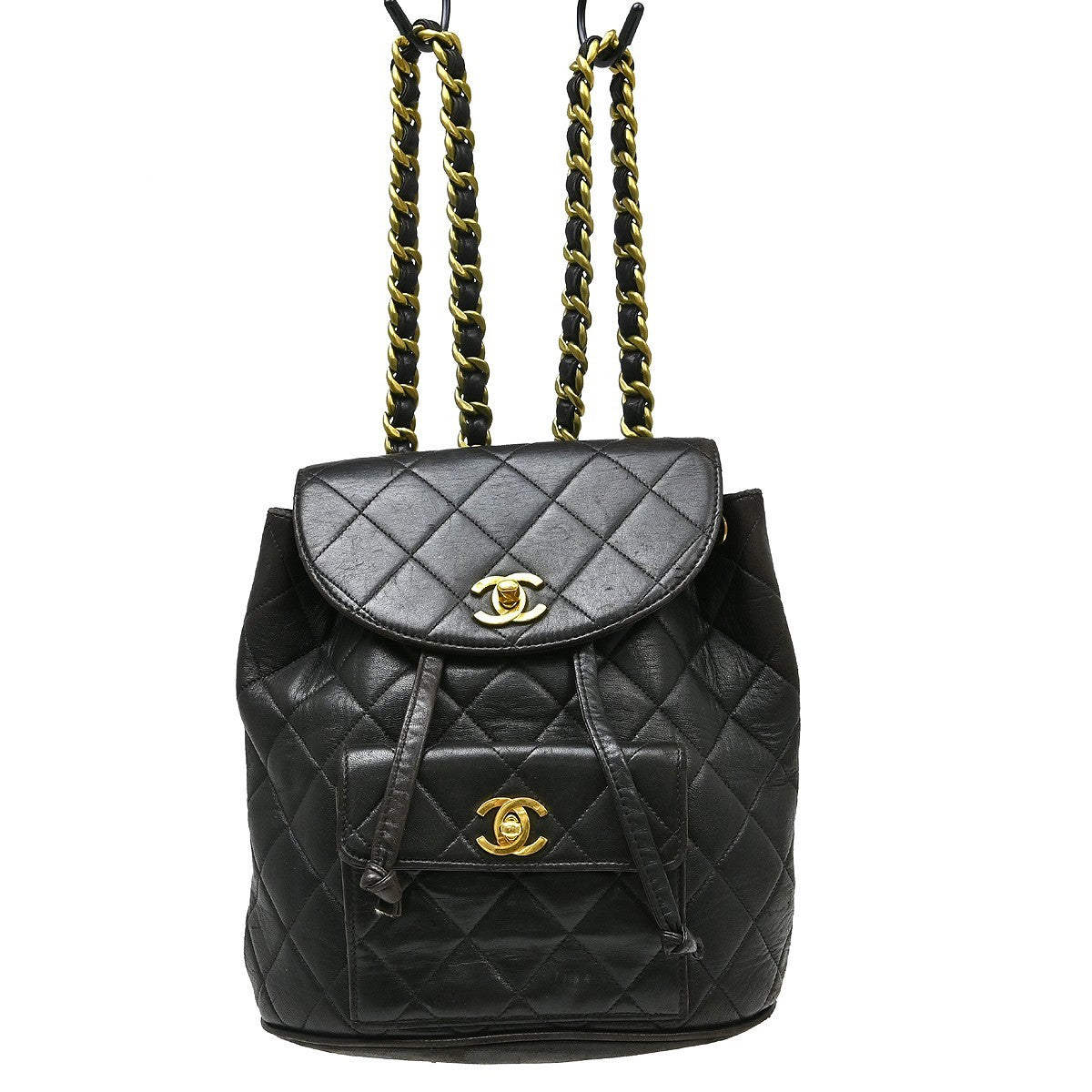 Chanel Duma Drawstring Backpack Quilted Leather Black Leather Backpack Bag (Pre-Loved)