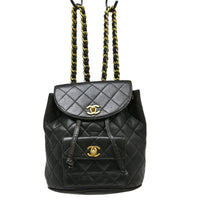 Chanel Duma Drawstring Backpack Quilted Leather Black Leather Backpack Bag (Pre-Loved)