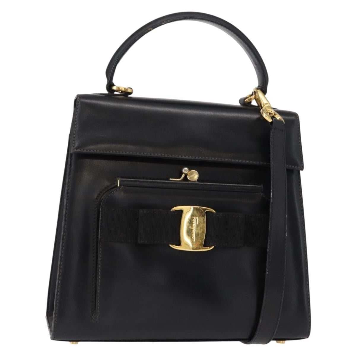 Salvatore Ferragamo Vintage Vara Bow Top Handle Bag Leather Black Leather Shoulder Bag Bag (Pre-Loved)