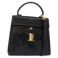 Salvatore Ferragamo Vintage Vara Bow Top Handle Bag Leather Black Leather Shoulder Bag Bag (Pre-Loved)