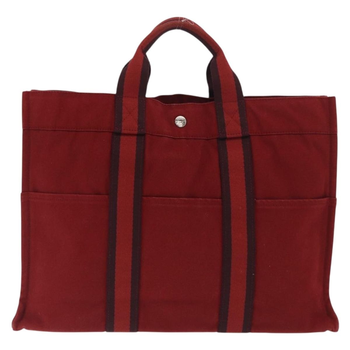 Hermes Fourre Tout Tote Canvas Red Canvas Tote Bag Bag (Authentic Pre-Loved)