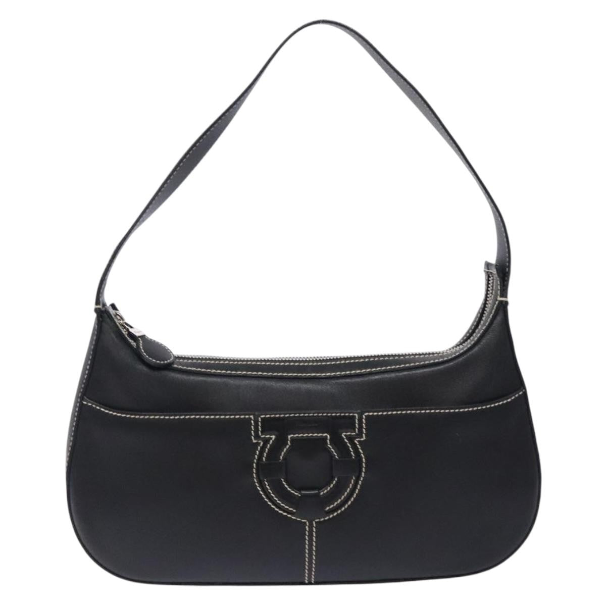 Salvatore Ferragamo Gancini Shoulder Bag Leather Black Leather Shoulder Bag Bag (Authentic Pre-Loved)