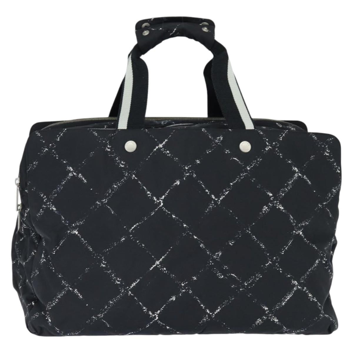 Chanel Travel Line Boston Bag Printed Nylon Black Nylon Travel Bag Bag (Authentic Pre-Loved)