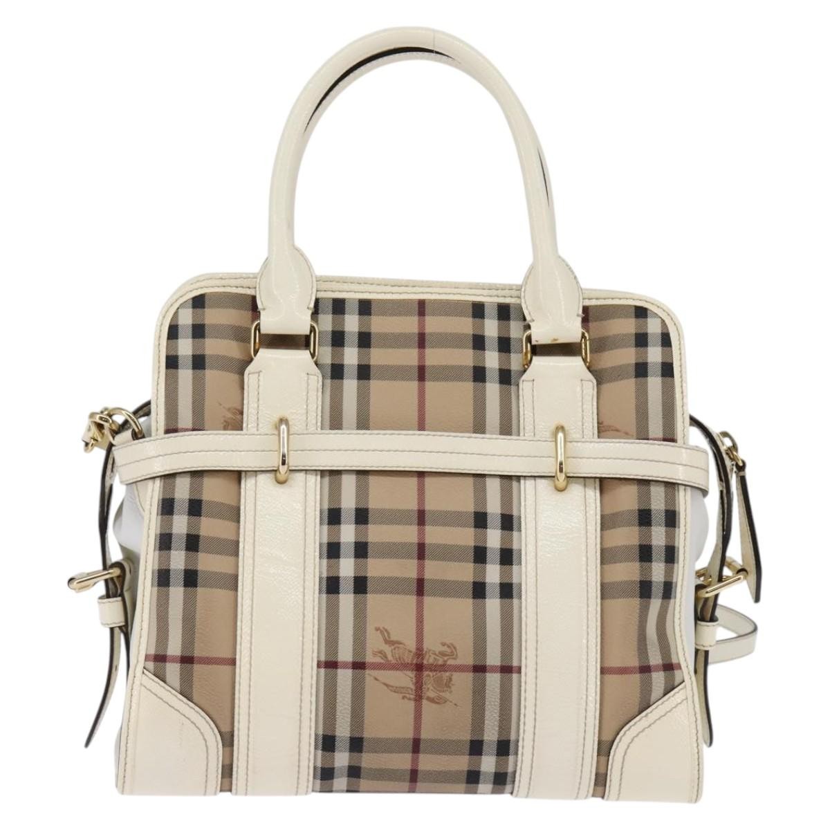 Burberry Minford Satchel Haymarket Coated Canvas Beige Canvas Tote Bag Bag (Authentic Pre-Loved)