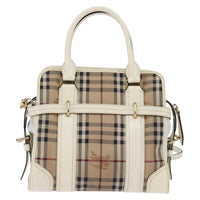Burberry Minford Satchel Haymarket Coated Canvas Beige Canvas Tote Bag Bag (Authentic Pre-Loved)