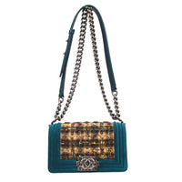 Chanel Boy Flap Bag Quilted Tweed With Velvet Blue Velvet Shoulder Bag Bag (Pre-Loved)