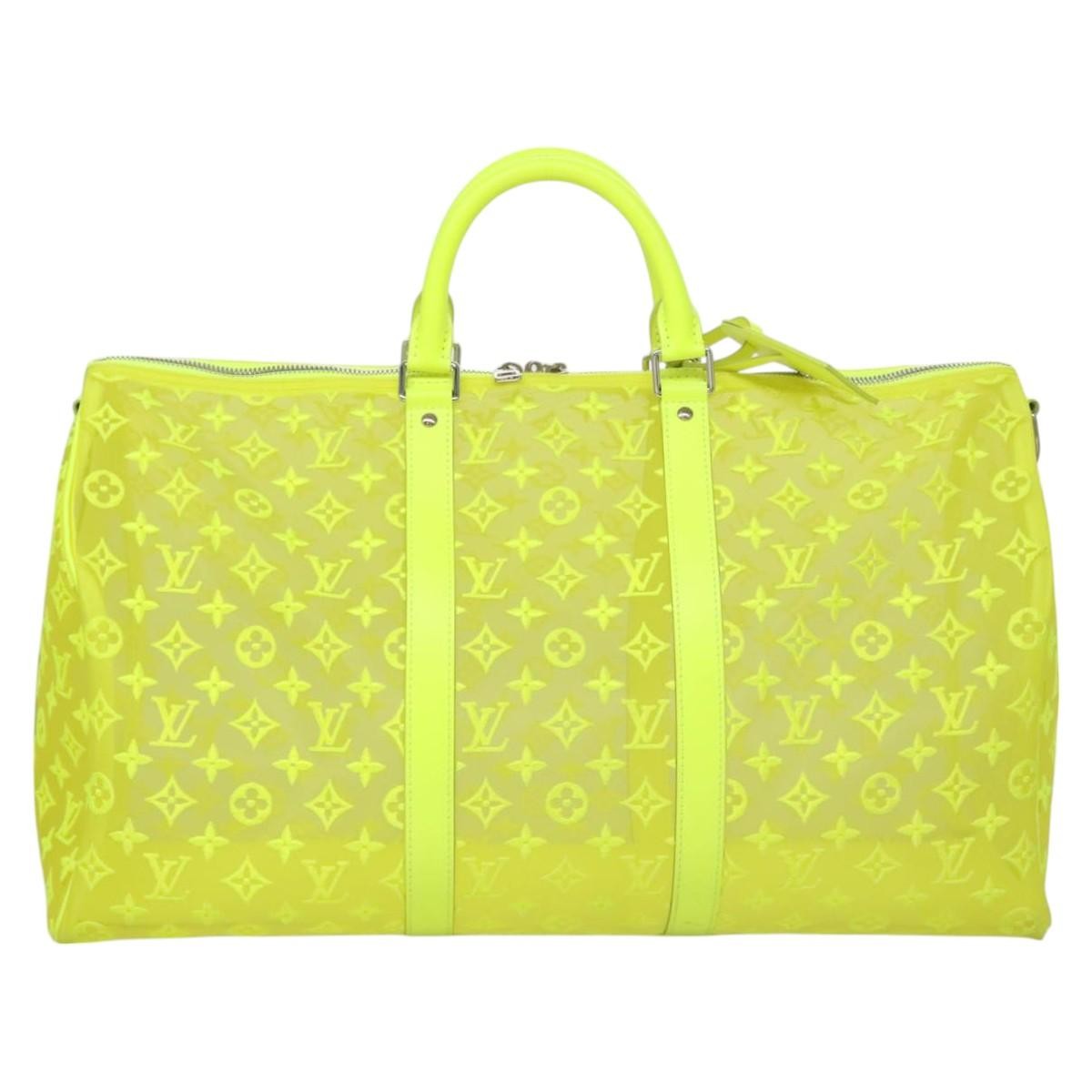 Louis Vuitton Keepall Bandouliere Bag Monogram See Through Mesh Yellow Canvas Travel Bag Bag (Pre-Loved)