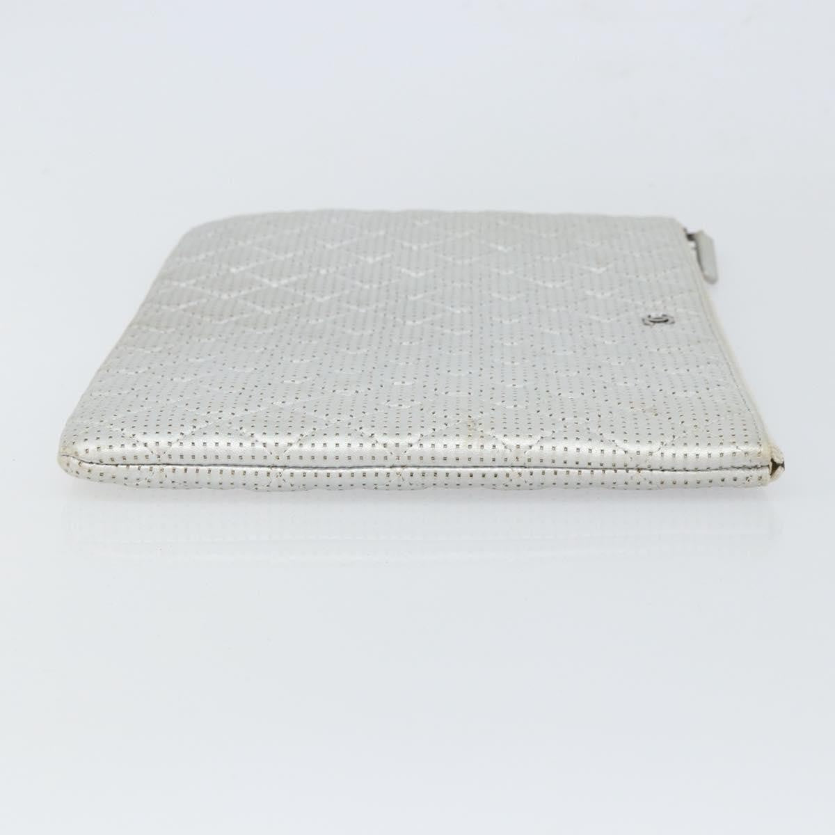 Chanel O Case Clutch Quilted Perforated Lambskin Silver Leather Clutche & Pouche Bag (Pre-Loved)