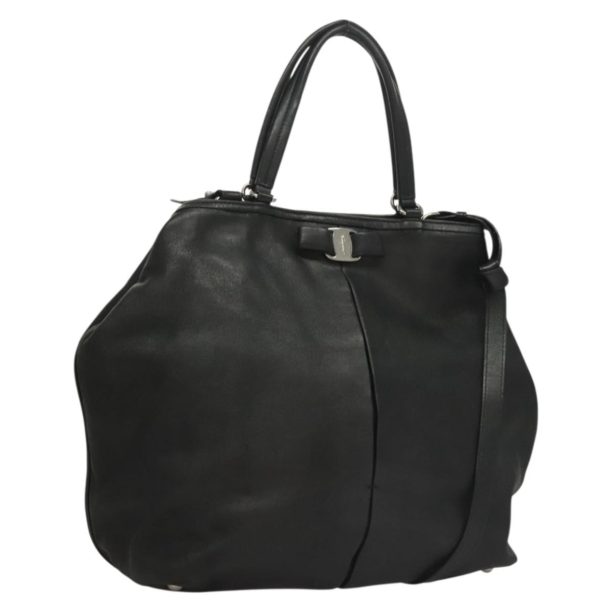 Salvatore Ferragamo Vara Bow Tote Leather Black Leather Tote Bag Bag (Pre-Loved)