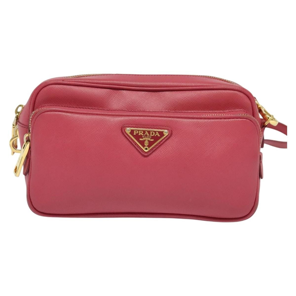 Prada Front Pocket Crossbody Bag Saffiano Leather Pink Leather Shoulder Bag Bag (Authentic Pre-Loved)