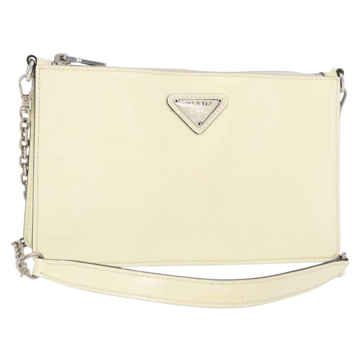Prada Chain Crossbody Bag Vernice Saffiano Leather White Leather Shoulder Bag Bag (Pre-Loved)