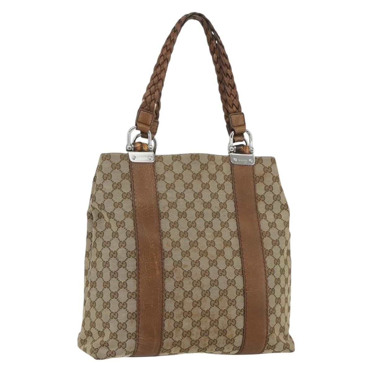 Gucci Bamboo Bar Tote Gg Canvas Beige Canvas Tote Bag Bag (Authentic Pre-Loved)