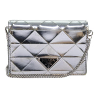 Prada Chain Wallet Embellished Leather Silver Leather Wallets Accessory (Authentic Pre-Loved)