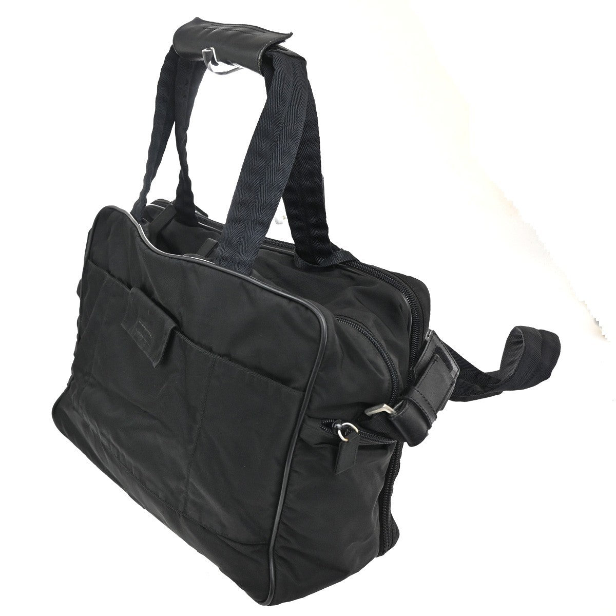 Prada Expandable Front Zip Boston Bag Tessuto Black Nylon Travel Bag Bag (Pre-Loved)