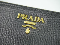 Prada Zip Around Tab Wallet Saffiano Leather Black Leather Wallets Accessory (Authentic Pre-Loved)