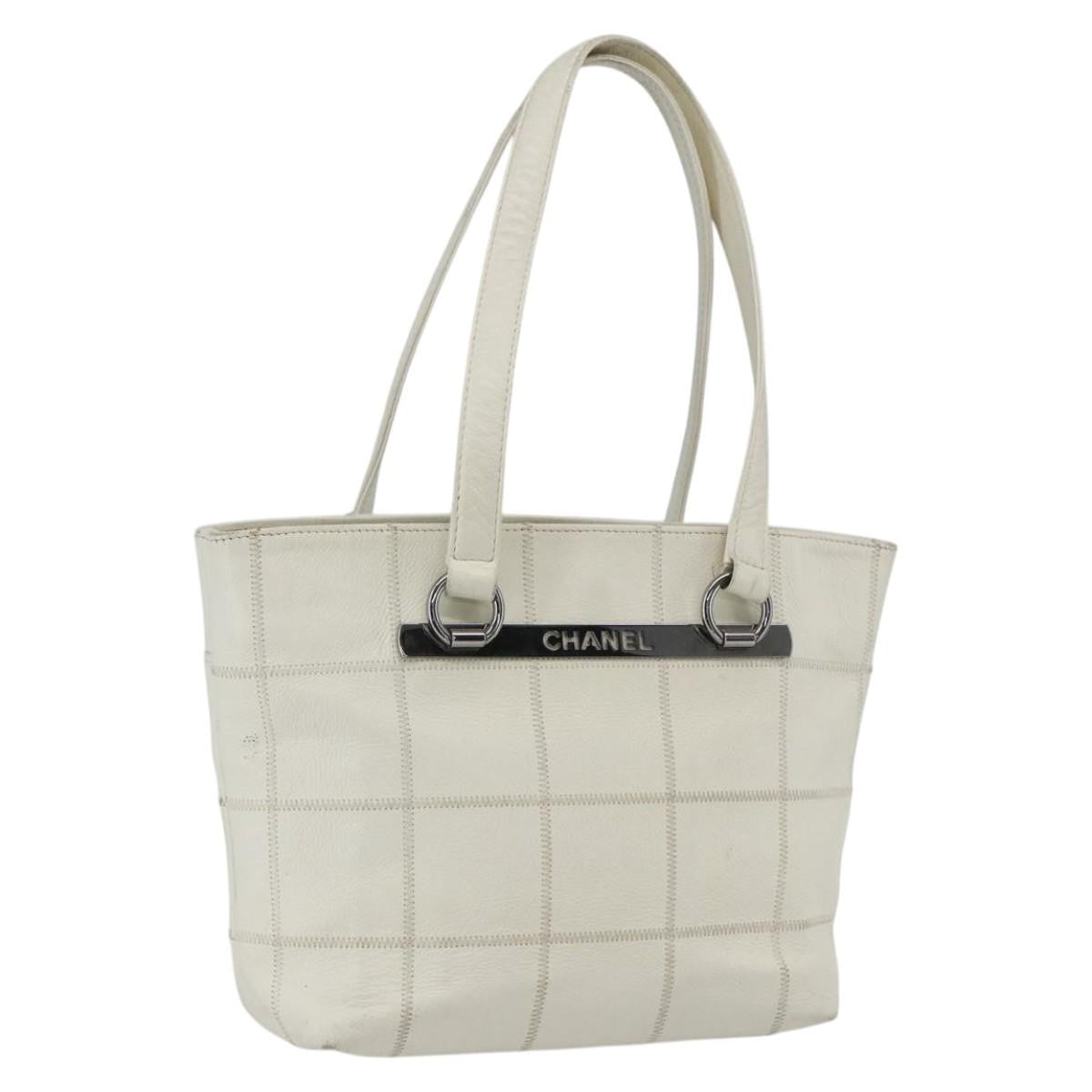 Chanel Square Stitch Tote Quilted Leather White Leather Tote Bag Bag (Authentic Pre-Loved)