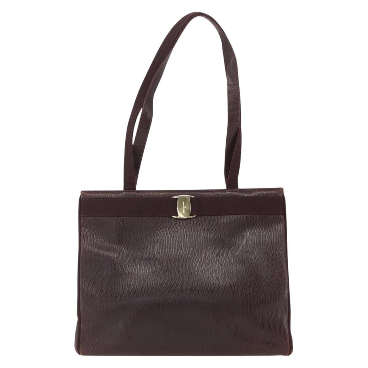 Salvatore Ferragamo Vala Tote Leather Brown Leather Tote Bag Bag (Authentic Pre-Loved)