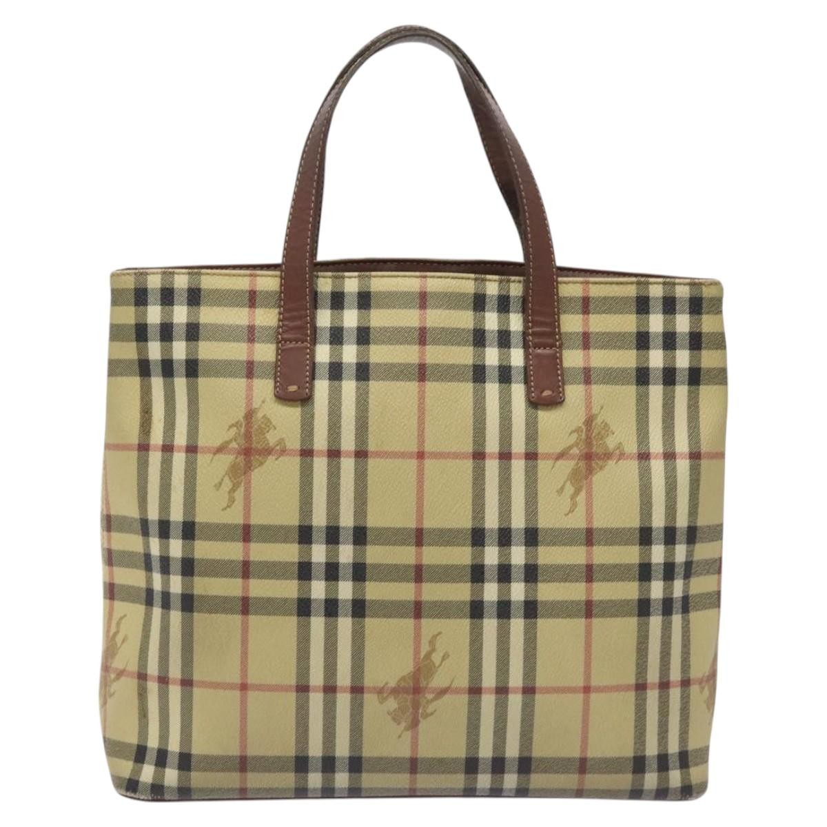 Burberry Top Handle Tote Haymarket Coated Canvas Beige Canvas Tote Bag Bag (Authentic Pre-Loved)