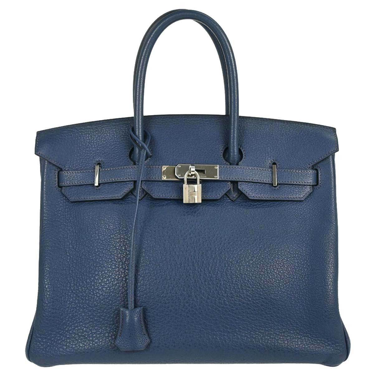Hermes Birkin Handbag Blue Togo With Palladium Hardware Blue Leather Handbag (Authentic Pre-Loved)