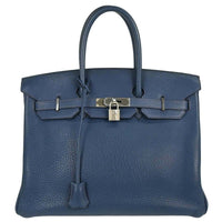 Hermes Birkin Handbag Blue Togo With Palladium Hardware Blue Leather Handbag (Authentic Pre-Loved)