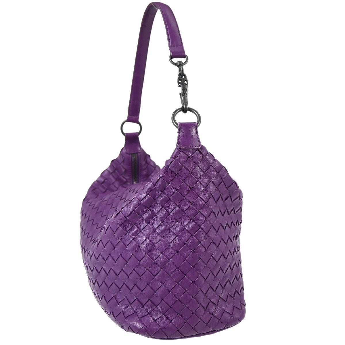 Bottega Veneta Zip Hobo Intrecciato Nappa Purple Leather Handbag (Pre-Loved)