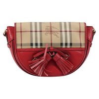 Burberry Maydown Crossbody Bag Haymarket Coated Canvas And Leather Beige Canvas Shoulder Bag Bag (Pre-Loved)