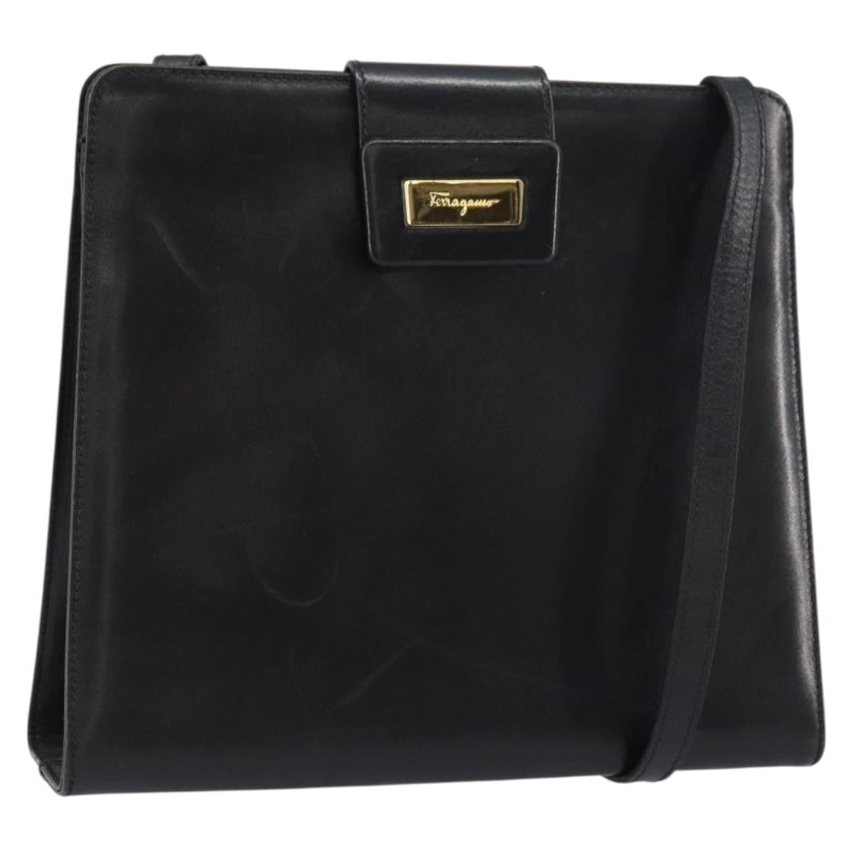 Salvatore Ferragamo Vintage Shoulder Bag Leather Black Leather Shoulder Bag Bag (Authentic Pre-Loved)