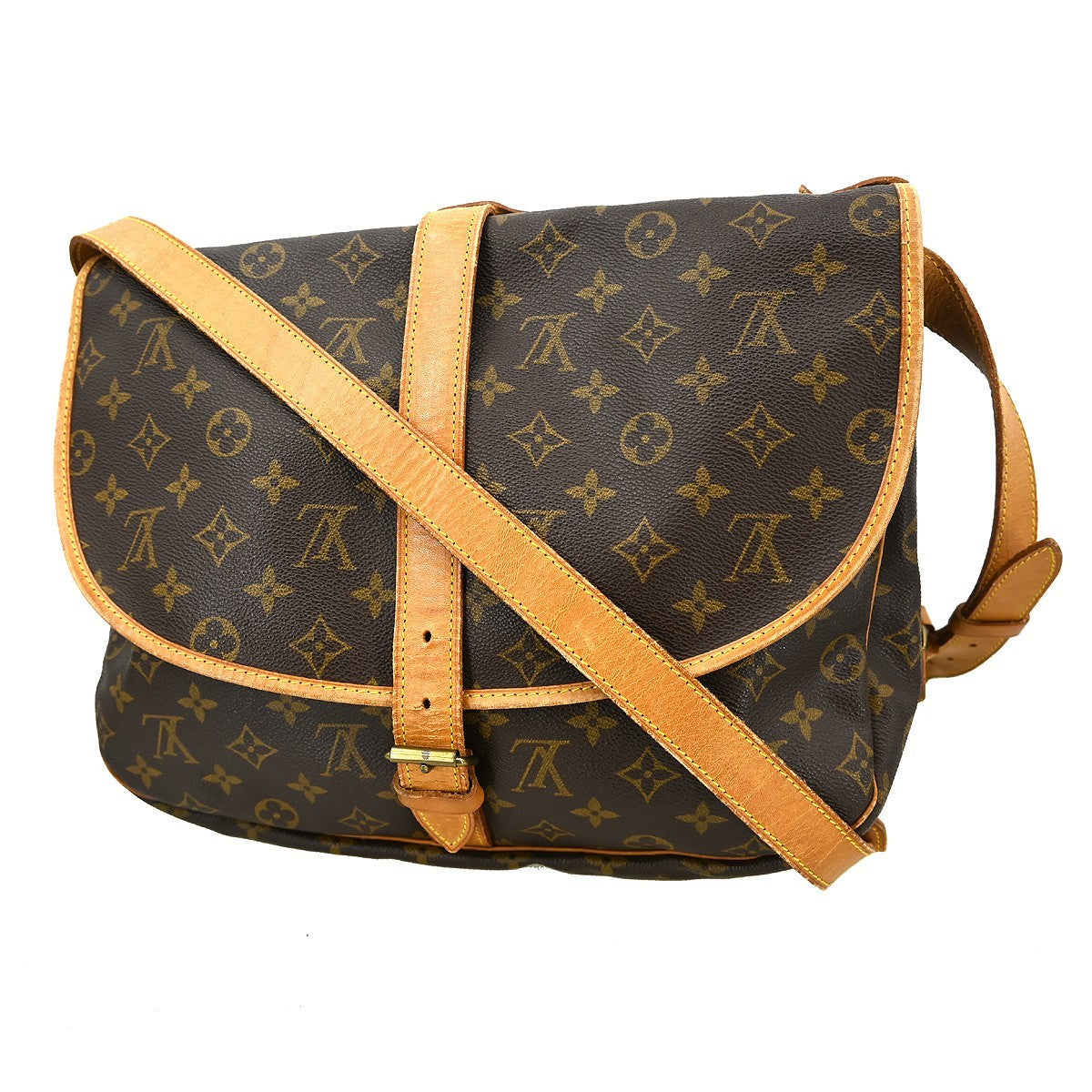 Louis Vuitton Saumur Handbag Monogram Canvas Brown Canvas Travel Bag Bag (Authentic Pre-Loved)
