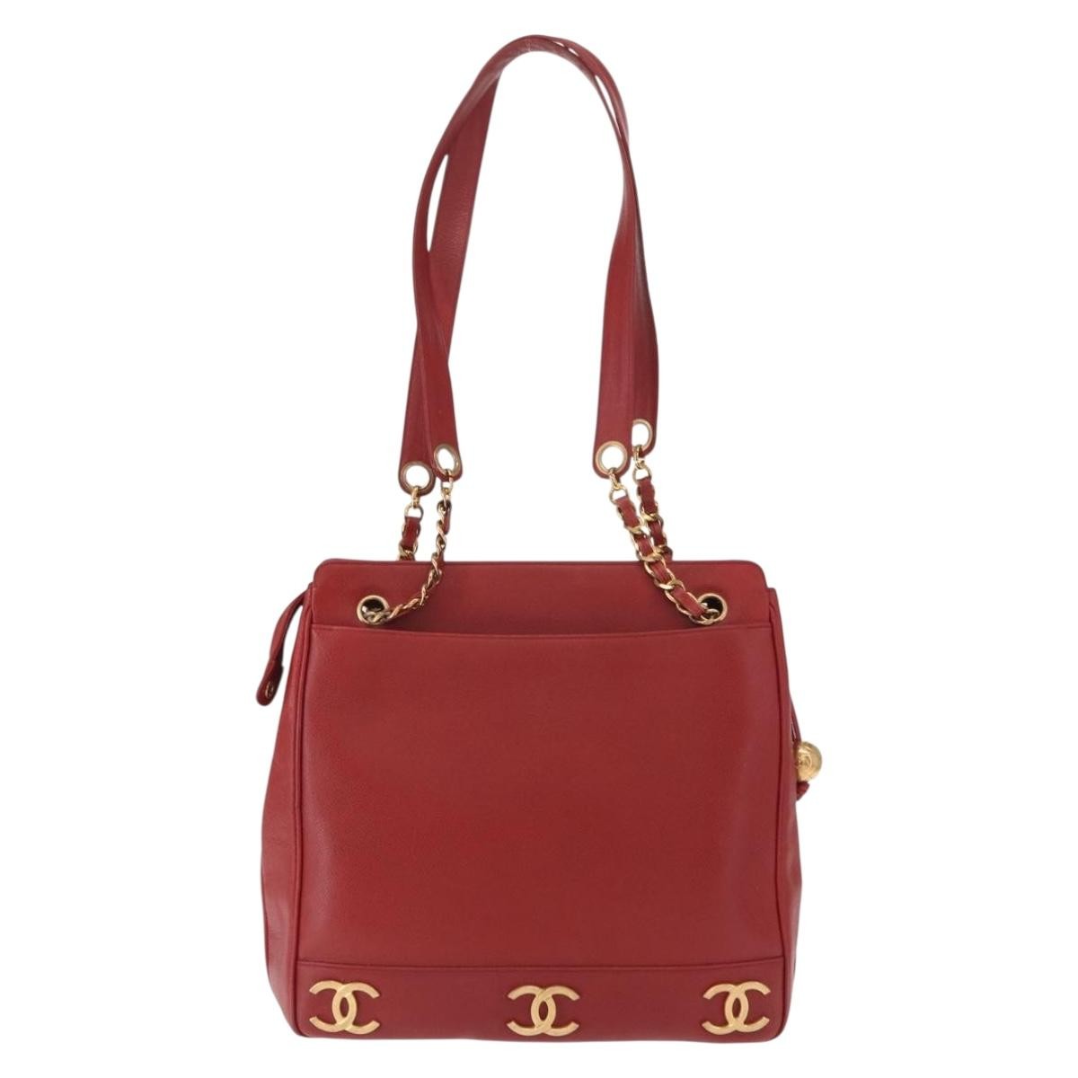 Chanel Vintage Metal Cc Shoulder Bag Caviar Red Leather Shoulder Bag Bag (Pre-Loved)