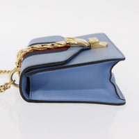 Gucci Sylvie Chain Shoulder Bag Leather Blue Leather Shoulder Bag Bag (Pre-Loved)