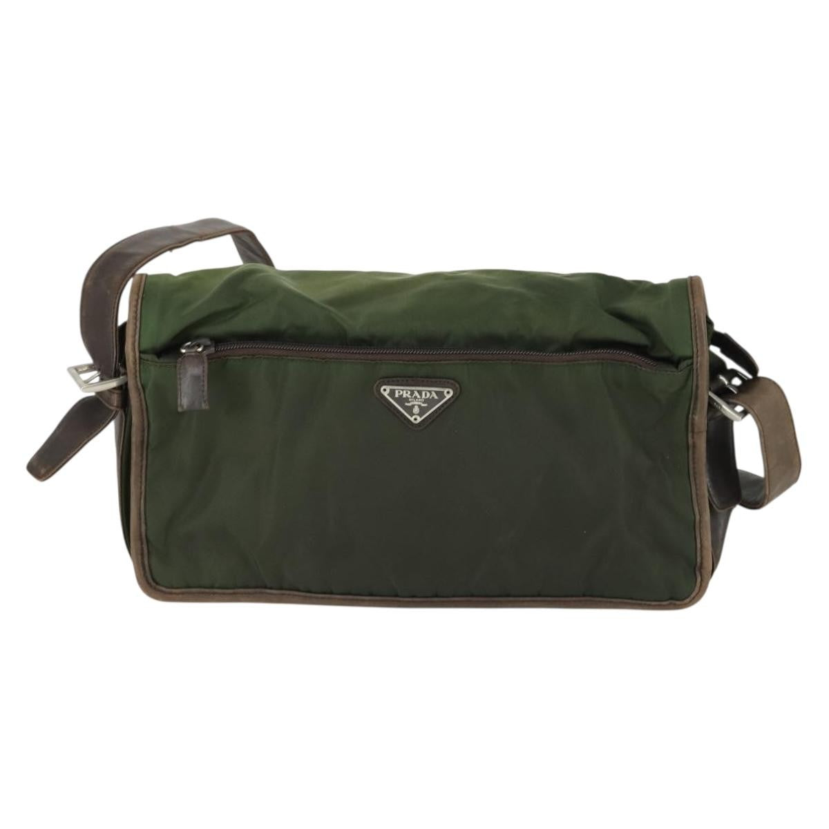 Prada Vintage Shoulder Bag Nylon And Leather Green Nylon Shoulder Bag Bag (Authentic Pre-Loved)