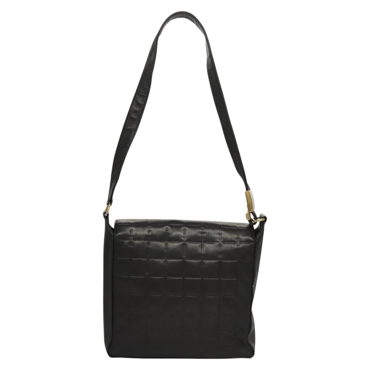 Chanel Chocolate Bar Cc Shoulder Bag Quilted Leather Black Leather Shoulder Bag Bag (Pre-Loved)