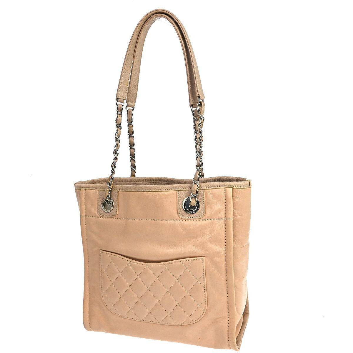 Chanel North South Deauville Tote Leather Pink Leather Tote Bag Bag (Pre-Loved)