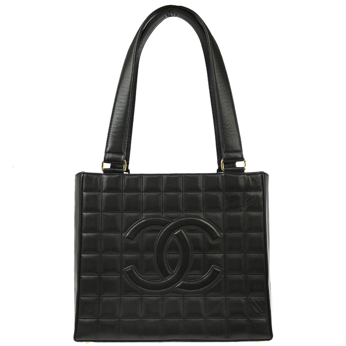 Chanel Chocolate Bar Cc Tote Quilted Leather Black Leather Tote Bag Bag (Authentic Pre-Loved)