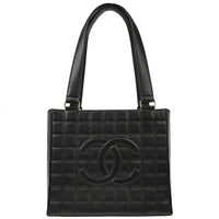 Chanel Chocolate Bar Cc Tote Quilted Leather Black Leather Tote Bag Bag (Authentic Pre-Loved)
