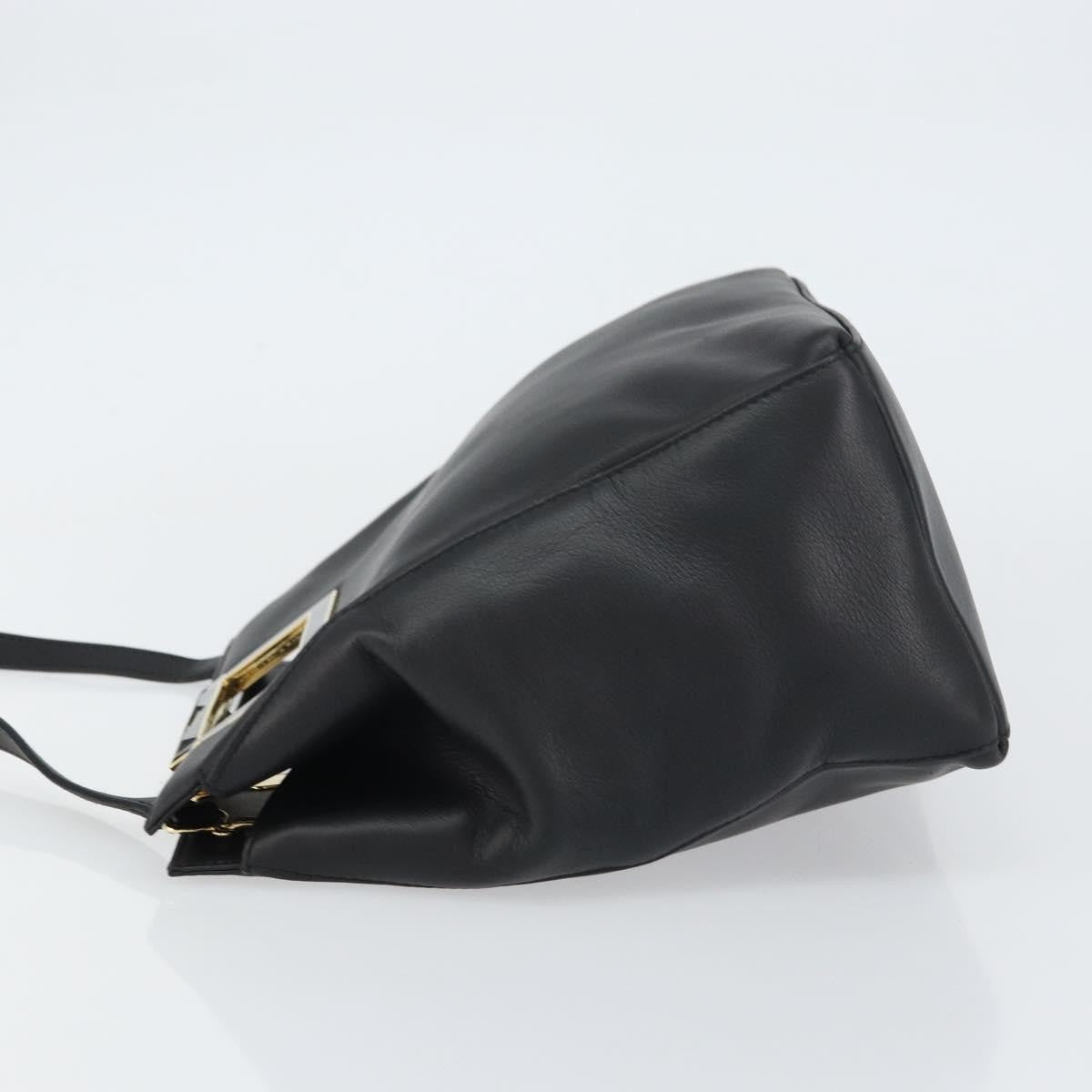 Salvatore Ferragamo Gancini Shoulder Bag Leather Black Leather Shoulder Bag Bag (Pre-Loved)
