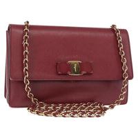 Salvatore Ferragamo Vala Chain Shoulder Bag Leather Burgundy Leather Shoulder Bag Bag (Authentic Pre-Loved)