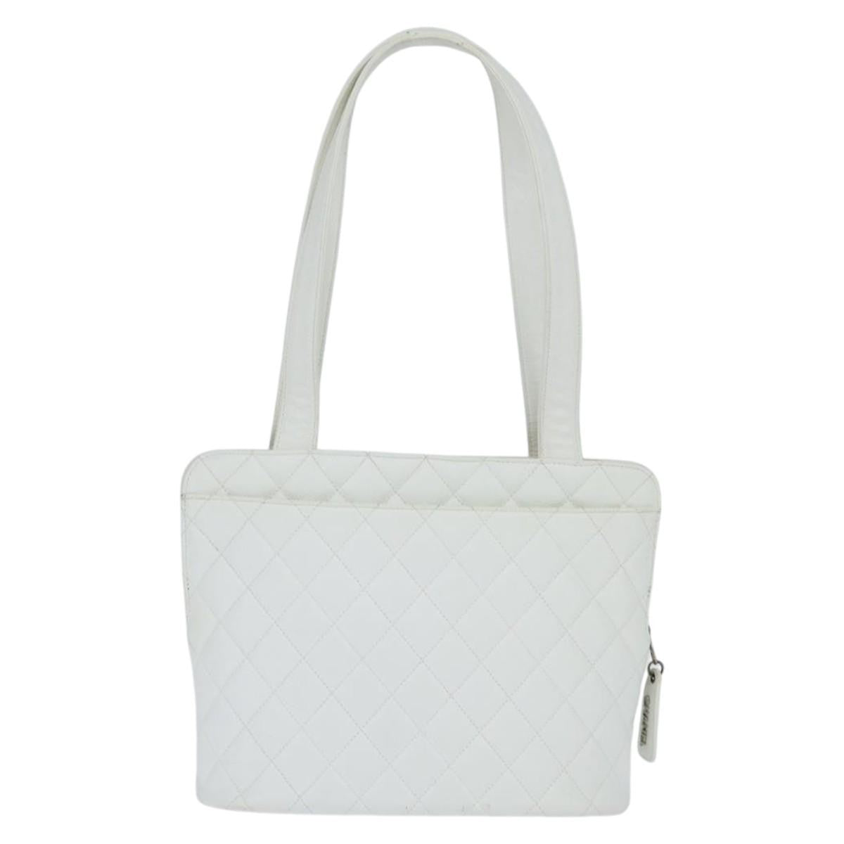 Chanel Vintage Cc Zip Around Bowler Bag Quilted Caviar White Leather Tote Bag Bag (Pre-Loved)