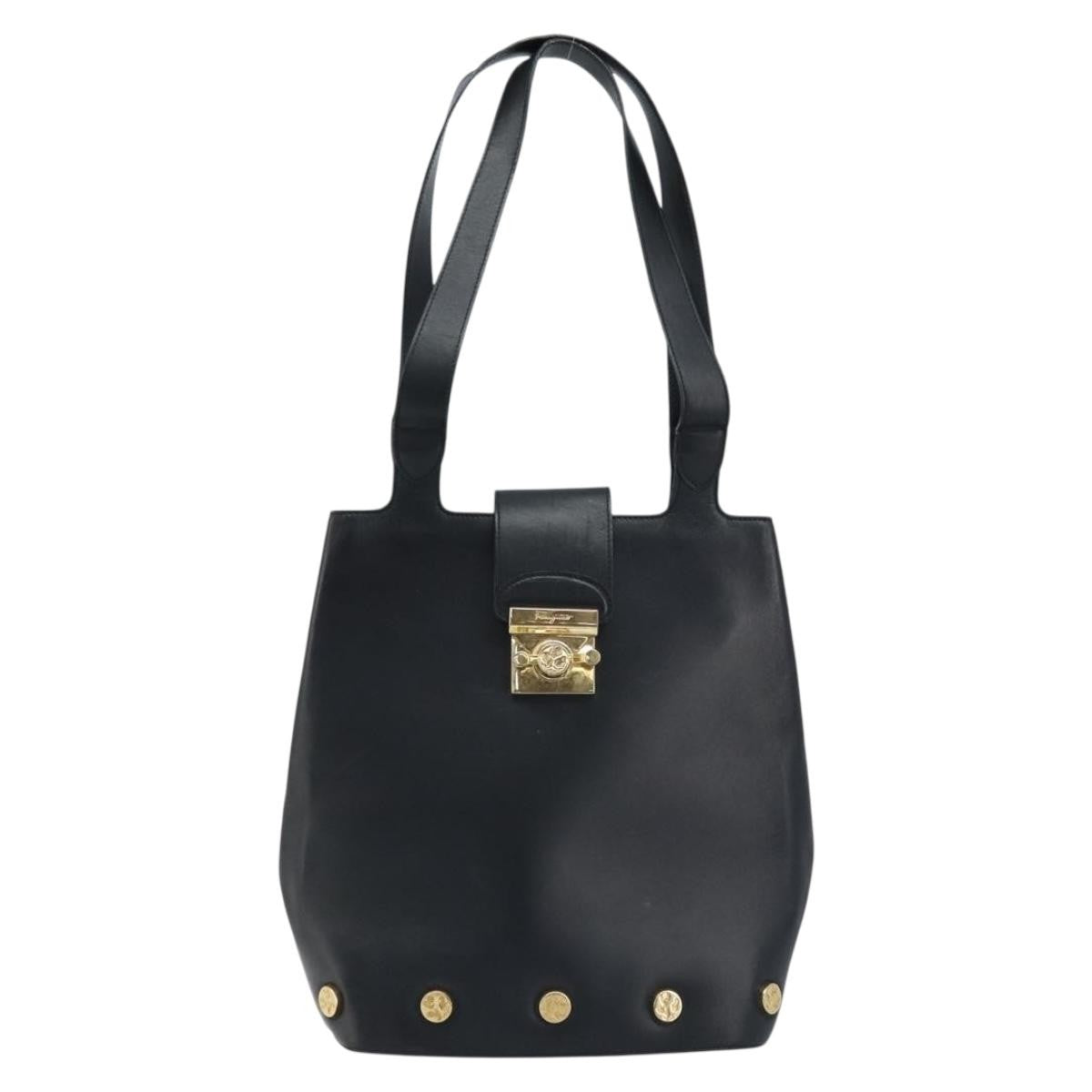 Salvatore Ferragamo Vintage Tote Bag Leather Black Leather Tote Bag Bag (Pre-Loved)