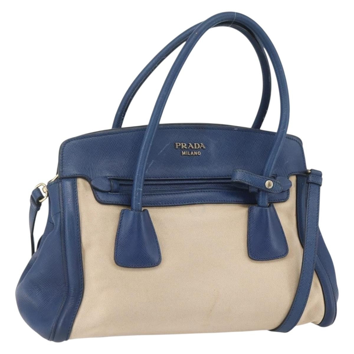 Prada Cuir Frame Convertible Tote Canvas And Saffiano Leather Beige Canvas Tote Bag Bag (Authentic Pre-Loved)