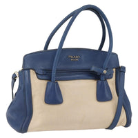 Prada Cuir Frame Convertible Tote Canvas And Saffiano Leather Beige Canvas Tote Bag Bag (Authentic Pre-Loved)