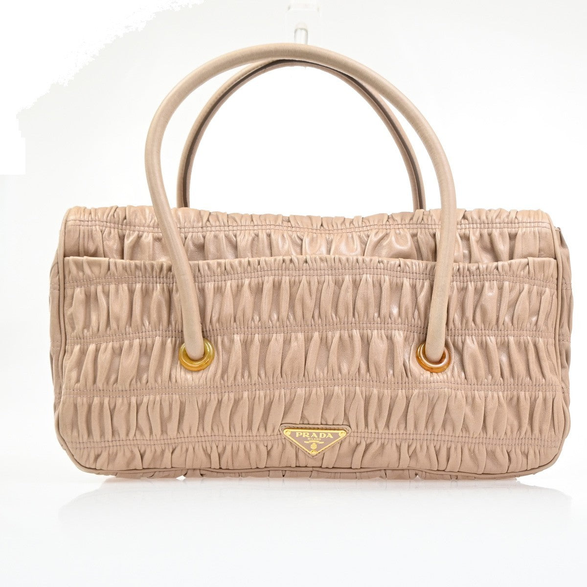 Prada Turnlock Shoulder Bag Nappa Gaufre Beige Leather Shoulder Bag Bag (Authentic Pre-Loved)