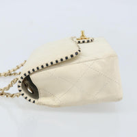 Chanel Vintage Punched Edge Classic Single Flap Bag Quilted Lambskin White Leather Shoulder Bag Bag (Pre-Loved)