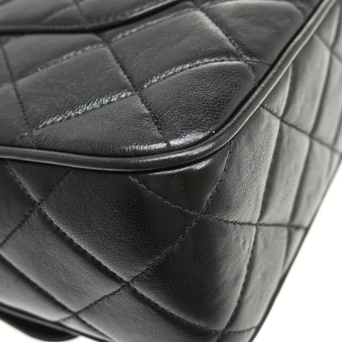 Chanel Vintage Square Classic Single Flap Bag Quilted Lambskin Black Leather Shoulder Bag Bag (Authentic Pre-Loved)