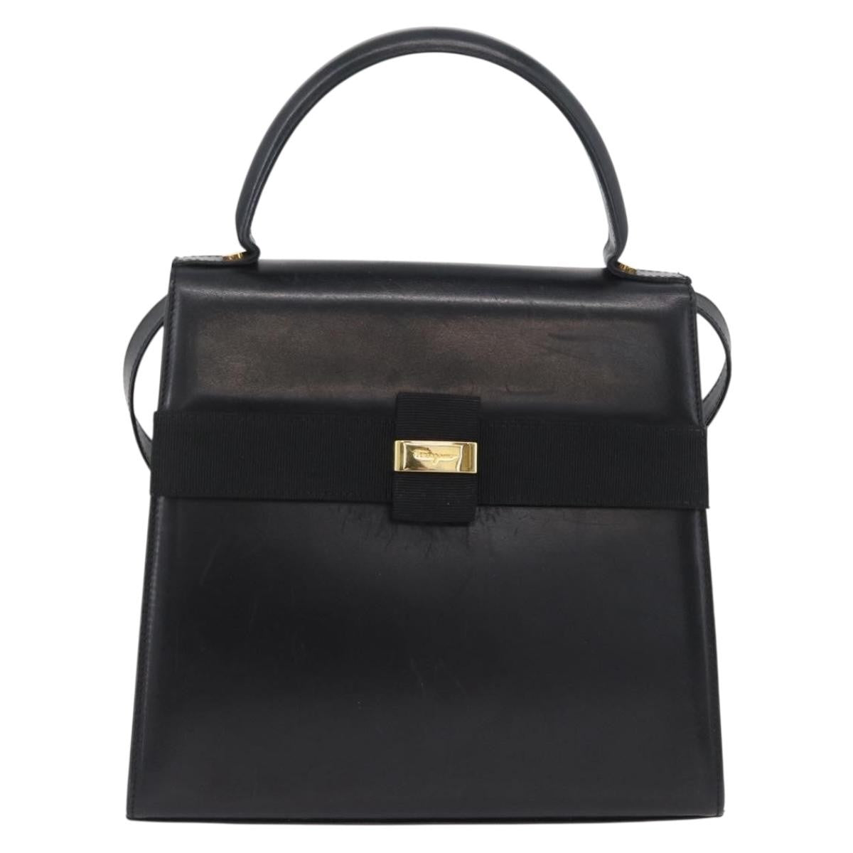 Salvatore Ferragamo Vara Handbag Leather Black Leather Handbag (Authentic Pre-Loved)