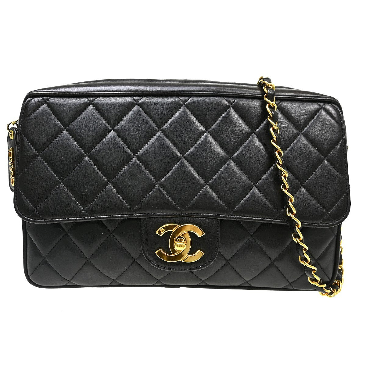 Chanel Vintage Square Classic Single Flap Bag Quilted Lambskin Black Leather Shoulder Bag Bag (Authentic Pre-Loved)