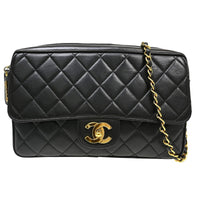 Chanel Vintage Square Classic Single Flap Bag Quilted Lambskin Black Leather Shoulder Bag Bag (Authentic Pre-Loved)