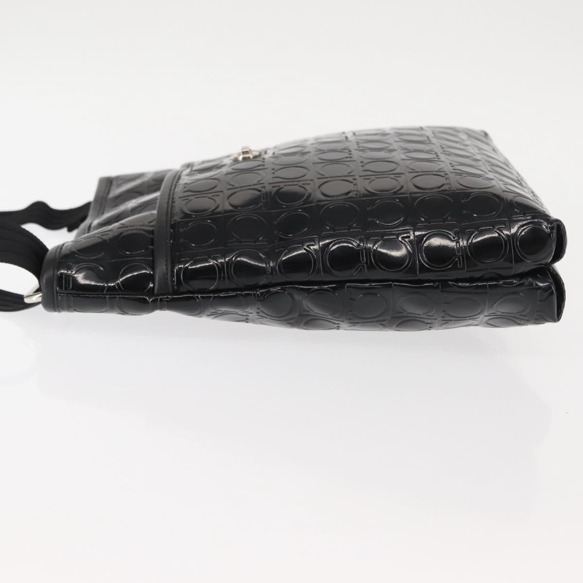 Salvatore Ferragamo Gancini Shoulder Bag Patent Leather Black Patent_Leather Shoulder Bag Bag (Authentic Pre-Loved)